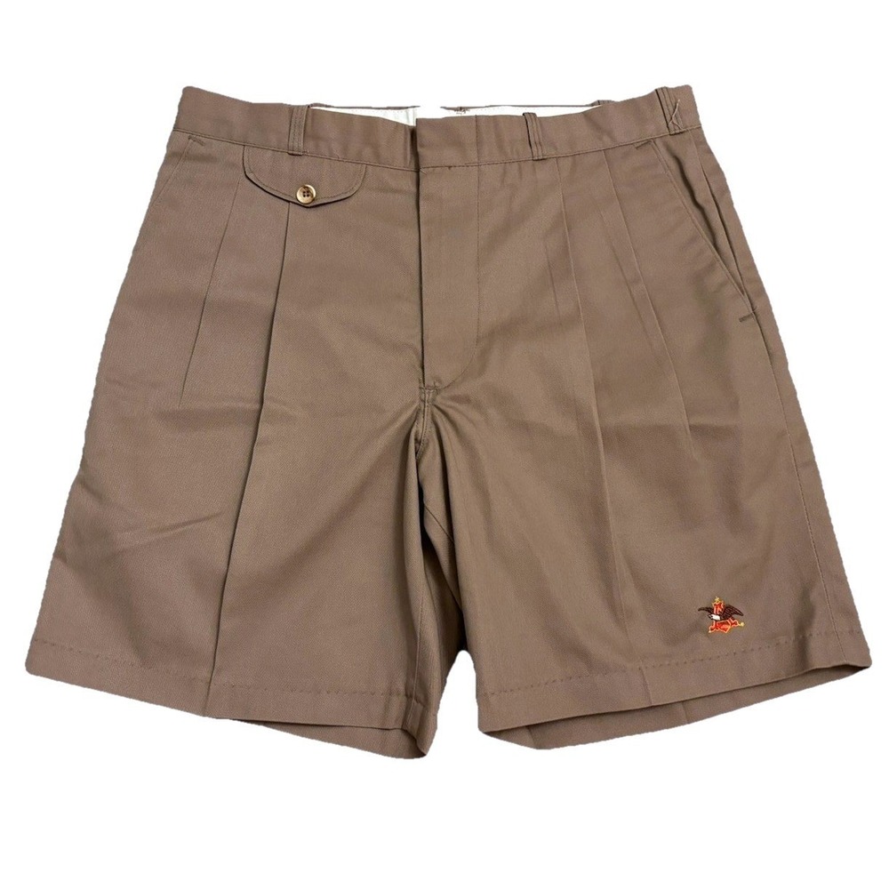 Vtg Unitog Workwear Pleated Shorts Men 34W Beige Tan Anheuser-Busch Made in USA